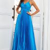 Prom Dresses HELLYMOON | A Line Spaghetti Straps Long Prom Dress Lake Blue