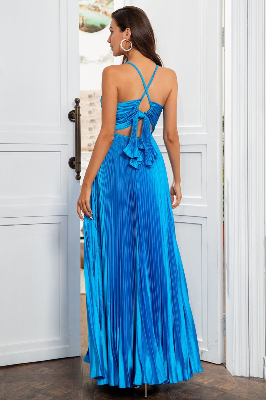 Prom Dresses HELLYMOON | A Line Spaghetti Straps Long Prom Dress Lake Blue