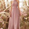 Partywear HELLYMOON | Halter Pleated Chiffon Bridesmaid Dress Grey Pink