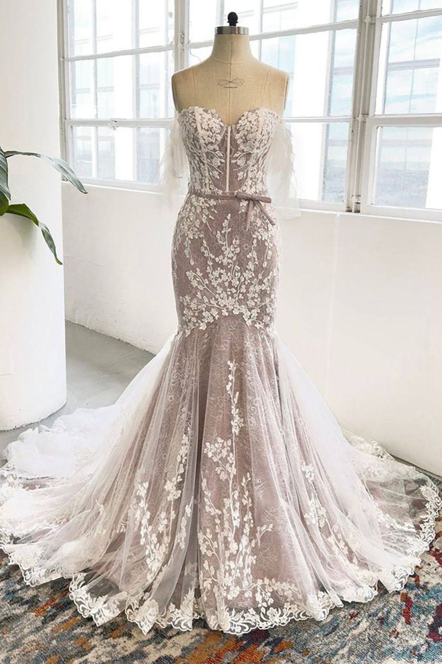 Wedding Dresses HELLYMOON | Sweetheart Corset Mermaid Wedding Dress With Appliques Gray Purple