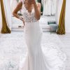 Wedding Dresses HELLYMOON | Mermaid Deep V-Neck Long Wedding Dress With Lace White