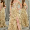 Prom Dresses HELLYMOON | A-Line Off The Shoulder Tiered Prom Dress With Sequins