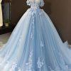 Special Occasion HELLYMOON | Off The Shoulder Tulle Quinceanera Dresses With Appliques Blue