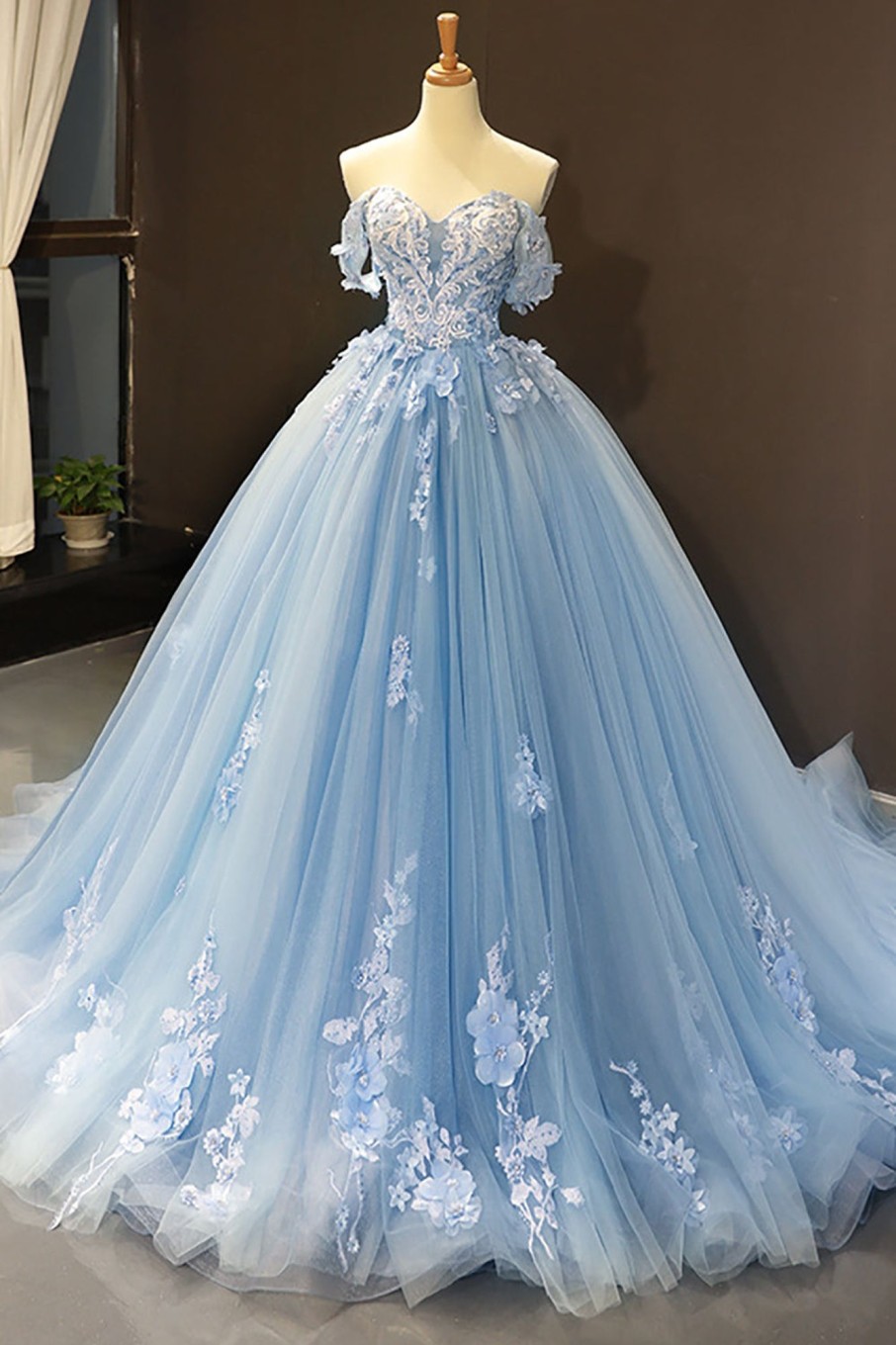 Special Occasion HELLYMOON | Off The Shoulder Tulle Quinceanera Dresses With Appliques Blue