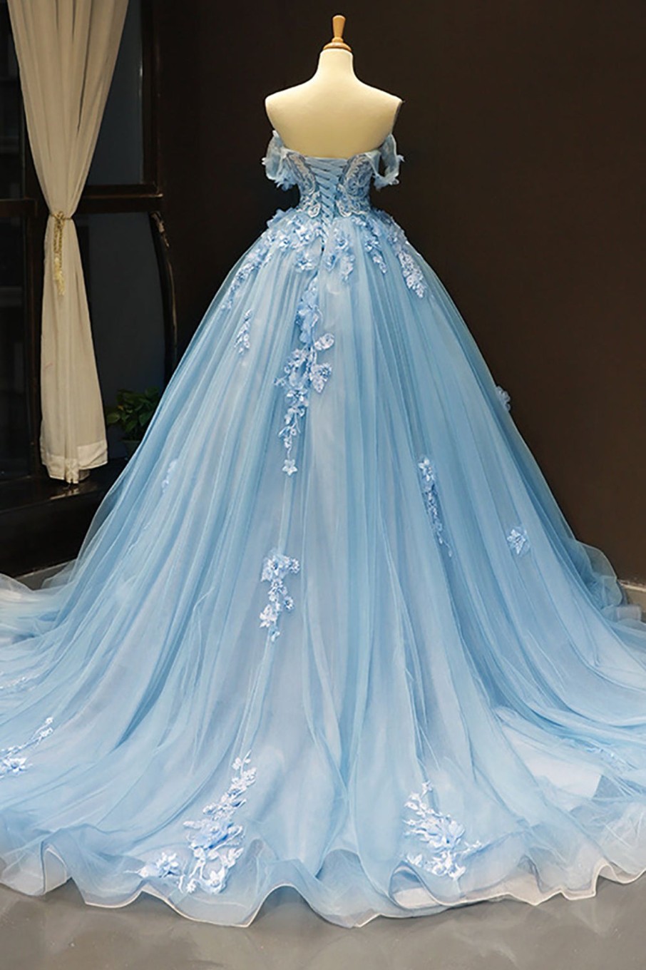 Special Occasion HELLYMOON | Off The Shoulder Tulle Quinceanera Dresses With Appliques Blue