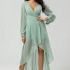 Partywear HELLYMOON | High-Low Chiffon A Line Green Bridesmaid Dress With Long Sleeves