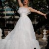 Wedding Dresses HELLYMOON | A-Line Strapless Tulle Wedding Dress White