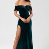 Partywear HELLYMOON | Mermaid Off The Shoulder Velvet Bridesmaid Dress Peacock Green