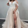 Wedding Dresses HELLYMOON | Tulle Off The Shoulder Long Plus Size Wedding Dress With Appliques Ivory