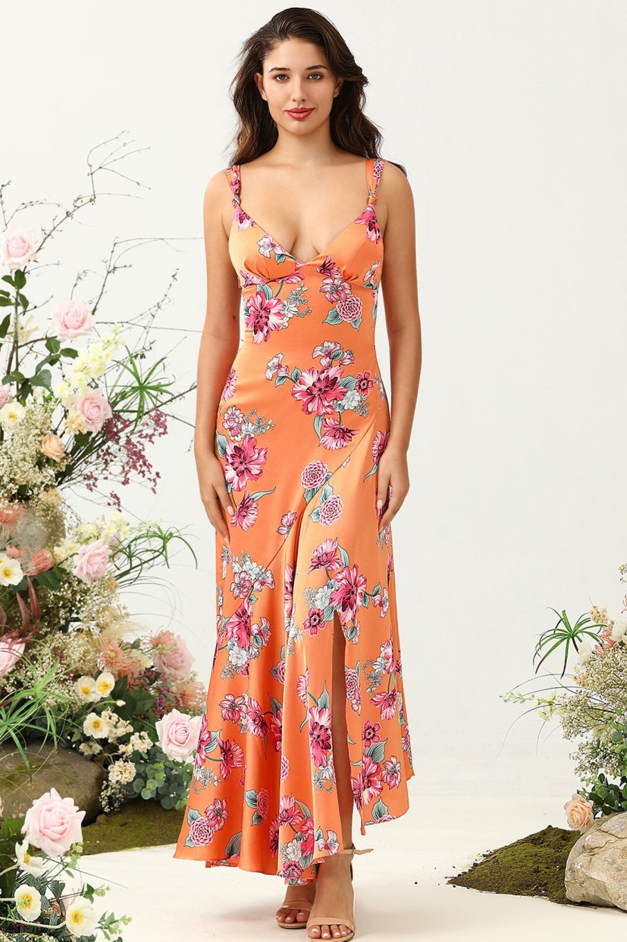 Partywear HELLYMOON | Floral Asymmetrical Boho Bridesmaid Dress