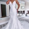 Wedding Dresses HELLYMOON | Mermaid Long Satin Wedding Dress With Lace White