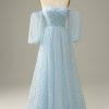 Prom Dresses HELLYMOON | Off The Shoulder A Line Tulle Prom Dress Sky Blue