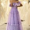 Prom Dresses HELLYMOON | A Line Off The Shoulder Tulle Long Corset Prom Dress Lilac