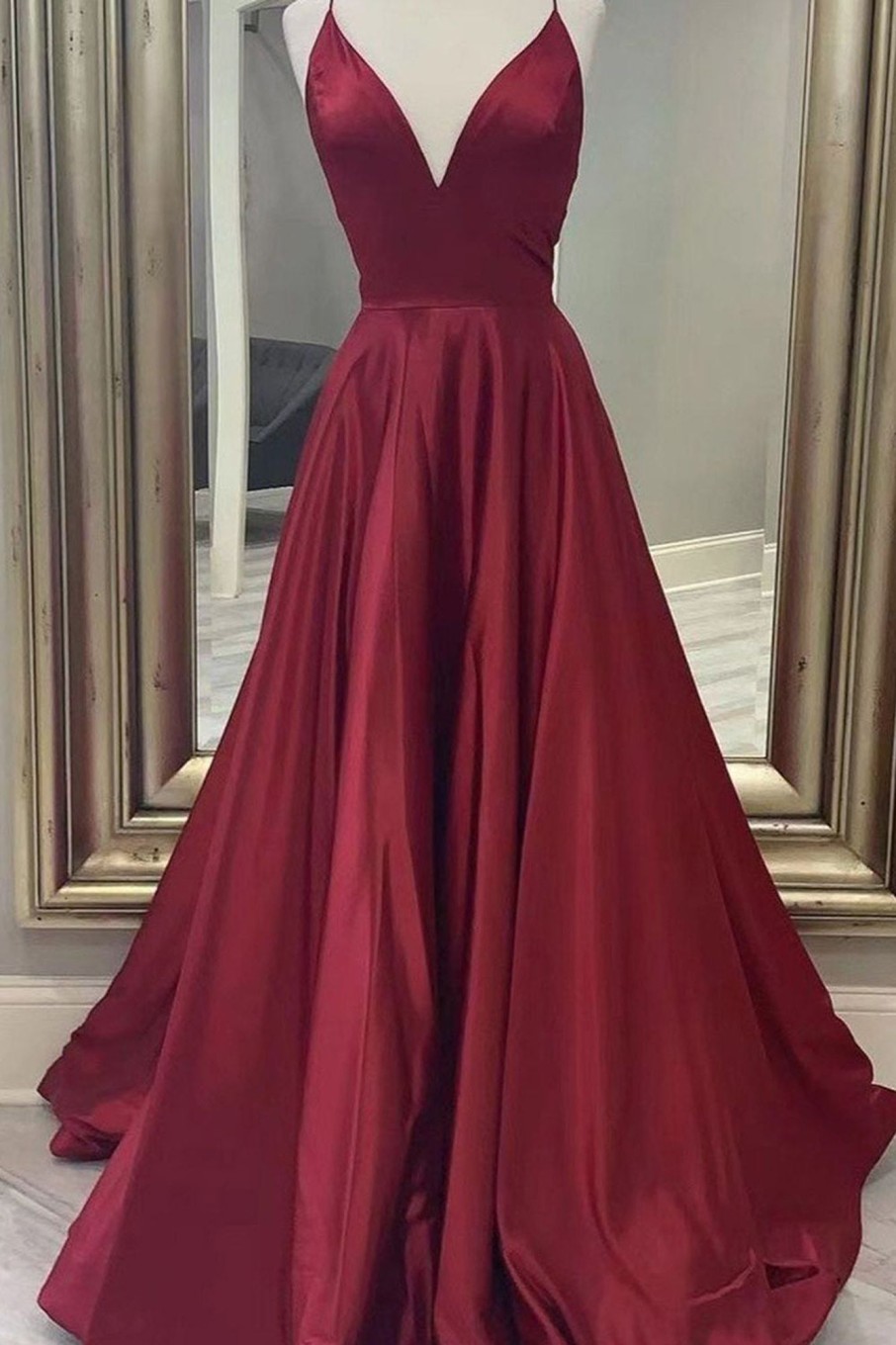 Prom Dresses HELLYMOON | A Line Satin Prom Dress With Lace-Up Back Burgundy