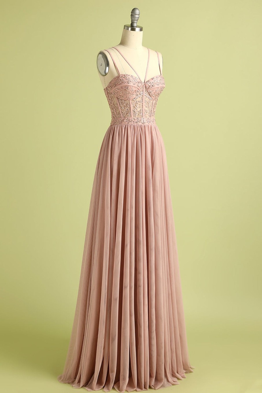 Prom Dresses HELLYMOON | Spaghetti Straps Prom Dress With Slit Pink