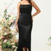 Prom Dresses HELLYMOON | Sheath Spaghetti Straps Tea Length Prom Dress With Bowknot Black