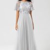 Partywear HELLYMOON | A-Line Jewel Neck Long Bridesmaid Dress With Short Sleeves