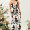 Partywear HELLYMOON | Mermaid Spaghetti Straps Flower Printed Wedding Guest Dress Ivory