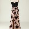 Prom Dresses HELLYMOON | Floral Spaghetti Straps Corset Prom Dress With Slit Dusk