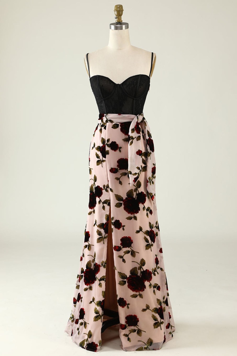 Prom Dresses HELLYMOON | Floral Spaghetti Straps Corset Prom Dress With Slit Dusk