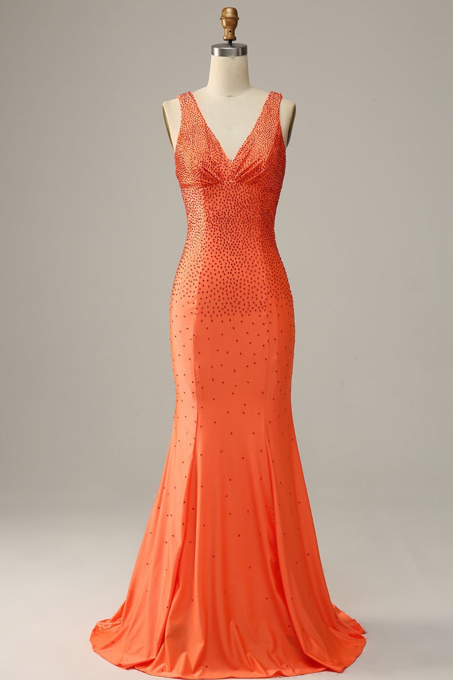 Prom Dresses HELLYMOON | Mermaid V Neck Long Prom Dress With Beading Orange