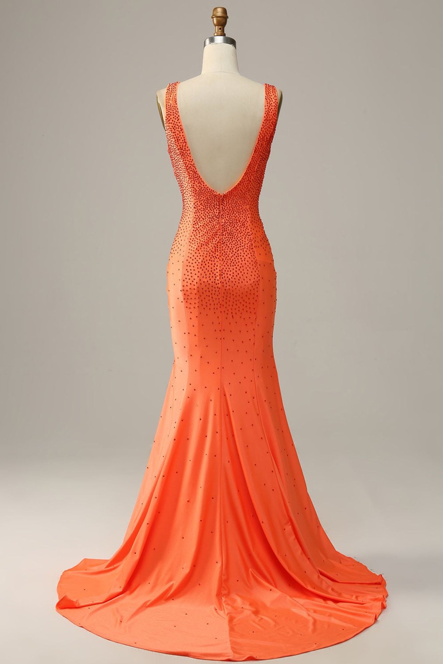 Prom Dresses HELLYMOON | Mermaid V Neck Long Prom Dress With Beading Orange