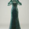 Prom Dresses HELLYMOON | Sparkly Sequin Mermaid Long Prom Dress Dark Green