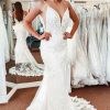 Wedding Dresses HELLYMOON | Lace Mermaid Backless Long Wedding Dress White