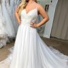 Wedding Dresses HELLYMOON | Tulle Spaghetti Straps Long Boho Wedding Dress With Lace White