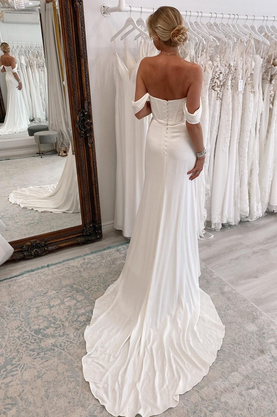 Wedding Dresses HELLYMOON | Simple Long Boho Mermaid Wedding Dress With Slit White