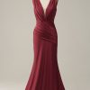 Special Occasion HELLYMOON | Deep V-Neck Mermaid Prom Dress With Ruffles Burgundy