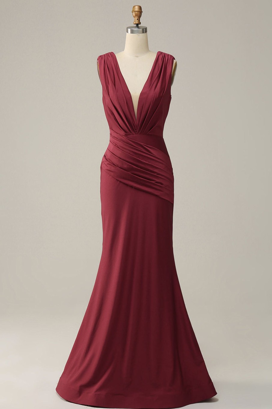 Special Occasion HELLYMOON | Deep V-Neck Mermaid Prom Dress With Ruffles Burgundy