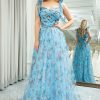 Prom Dresses HELLYMOON | A-Line Printed Off The Shoulder Prom Dress Blue