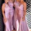 Partywear HELLYMOON | One Shoulder Satin Bridesmaid Dress With Pleated Side Draping