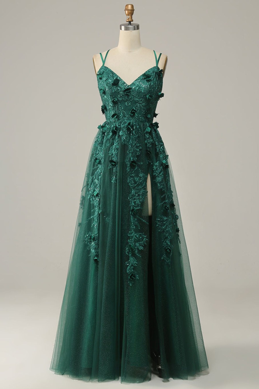 Prom Dresses HELLYMOON | A Line Tulle Prom Dress With Slit Dark Green