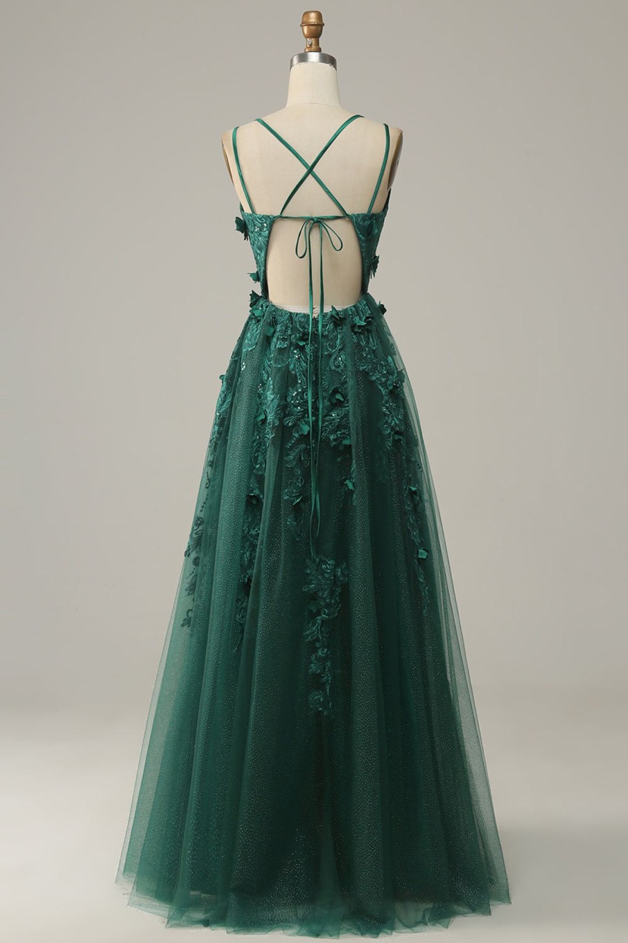 Prom Dresses HELLYMOON | A Line Tulle Prom Dress With Slit Dark Green