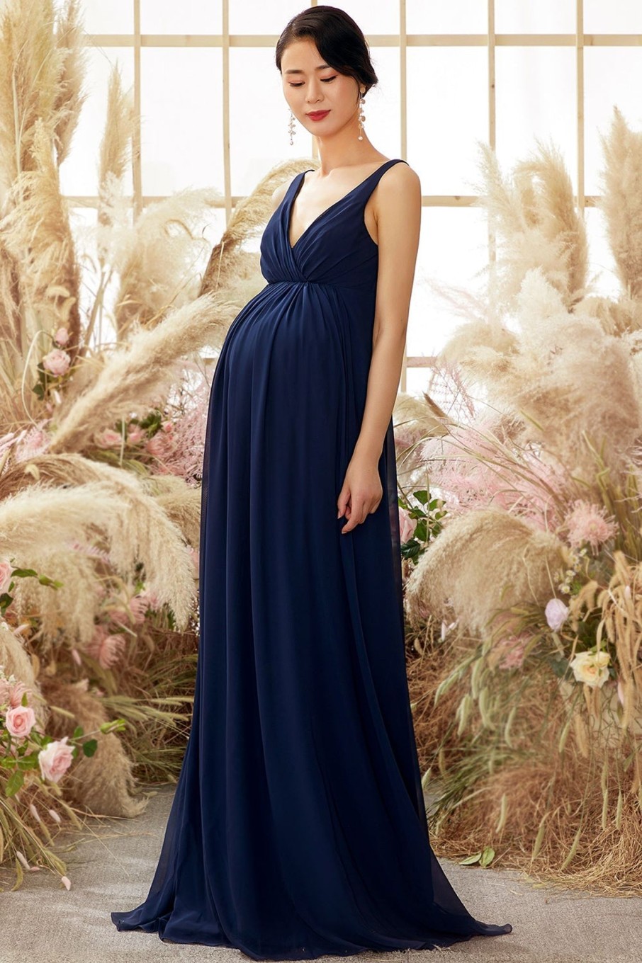 Partywear HELLYMOON | V Neck Long Maternity Bridesmaid Dress