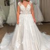 Wedding Dresses HELLYMOON | Glitter Long Tulle Plus Size Wedding Dress With Lace Ivory