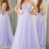 Prom Dresses HELLYMOON | A Line Spaghetti Straps Tulle Long Prom Dress With Sequins Lilac