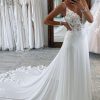 Wedding Dresses HELLYMOON | Long Chiffon Boho A-Line Wedding Dress With Lace White