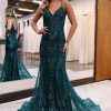 Prom Dresses HELLYMOON | Sparkly Mermaid Sequin Long Prom Dress Dark Green