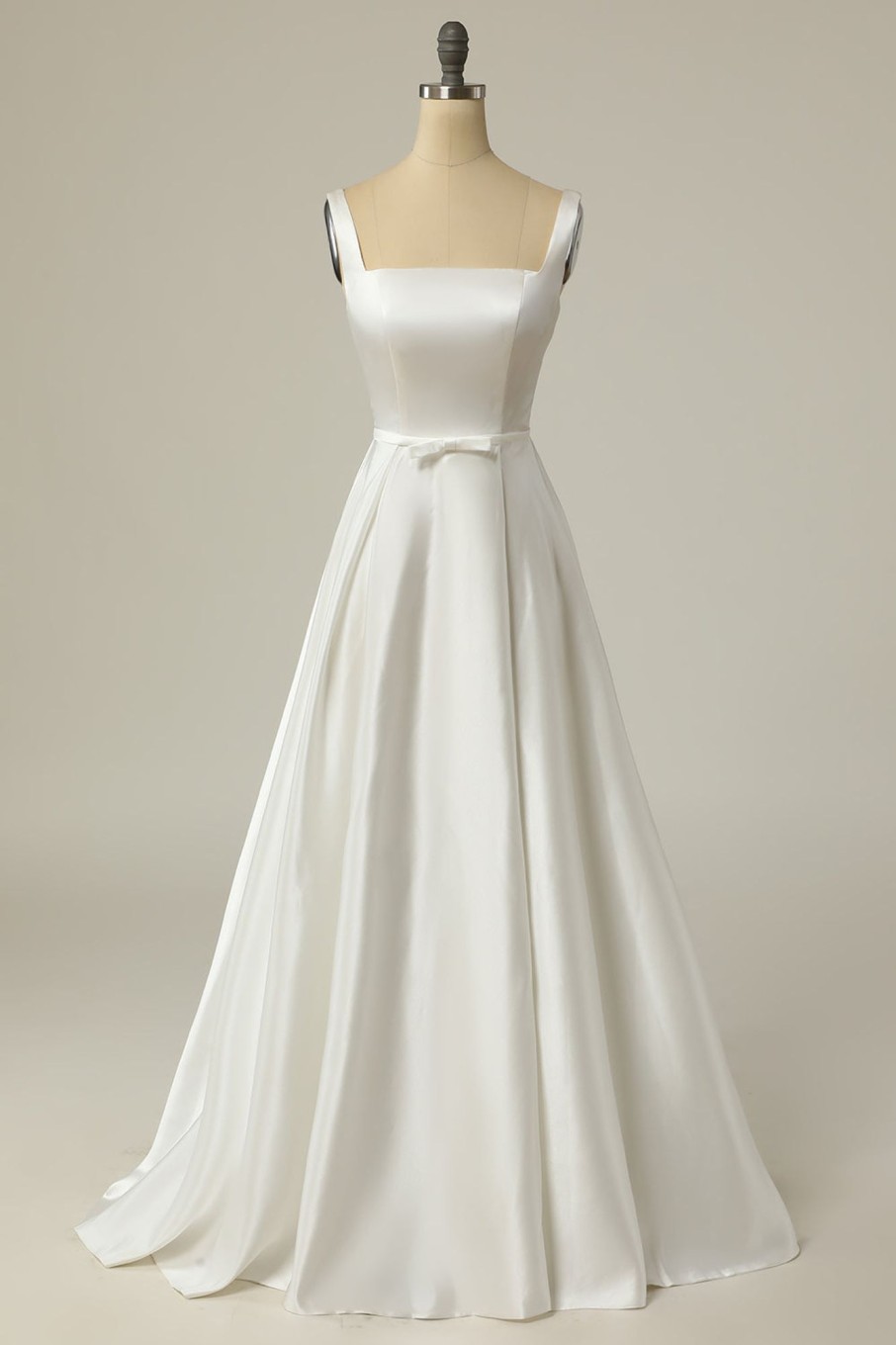 Wedding Dresses HELLYMOON | Simple A Line Square Neck White Long Wedding Dress Offwhite