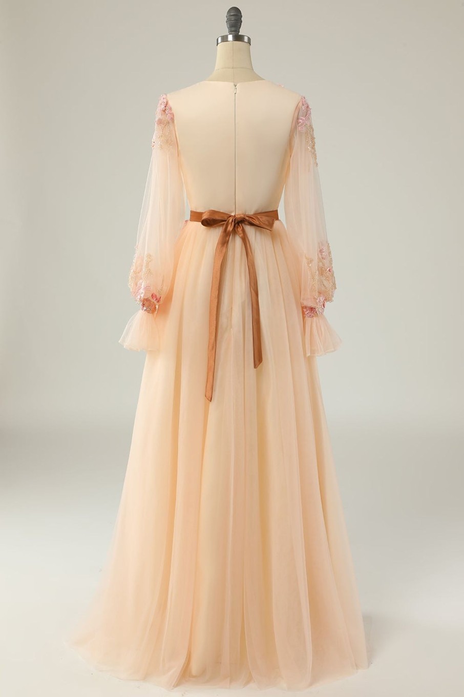 Special Occasion HELLYMOON | Elegant A Line V Neck Long Prom Dress With Appliques Apricot