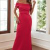 Prom Dresses HELLYMOON | Off The Shoulder Sheath Long Formal Dress Red