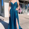 Prom Dresses HELLYMOON | Lace-Up Back Sparkly Prom Dress With Slit Blue