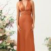 Partywear HELLYMOON | A Line Halter Neck Long Bridesmaid Dress With Criss Cross Back