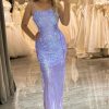 Prom Dresses HELLYMOON | Spaghetti Straps Mermaid Backless Long Prom Dress With Sequin Lilac