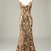 Prom Dresses HELLYMOON | Sparkly Golden Mermaid Sequin Prom Dress With Slit Rose Pink