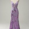 Prom Dresses HELLYMOON | Sequin Glitter Mermaid Prom Dress With Appliques Purple