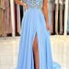 Special Occasion HELLYMOON | Blue Chiffon A Line Prom Dress With Appliques